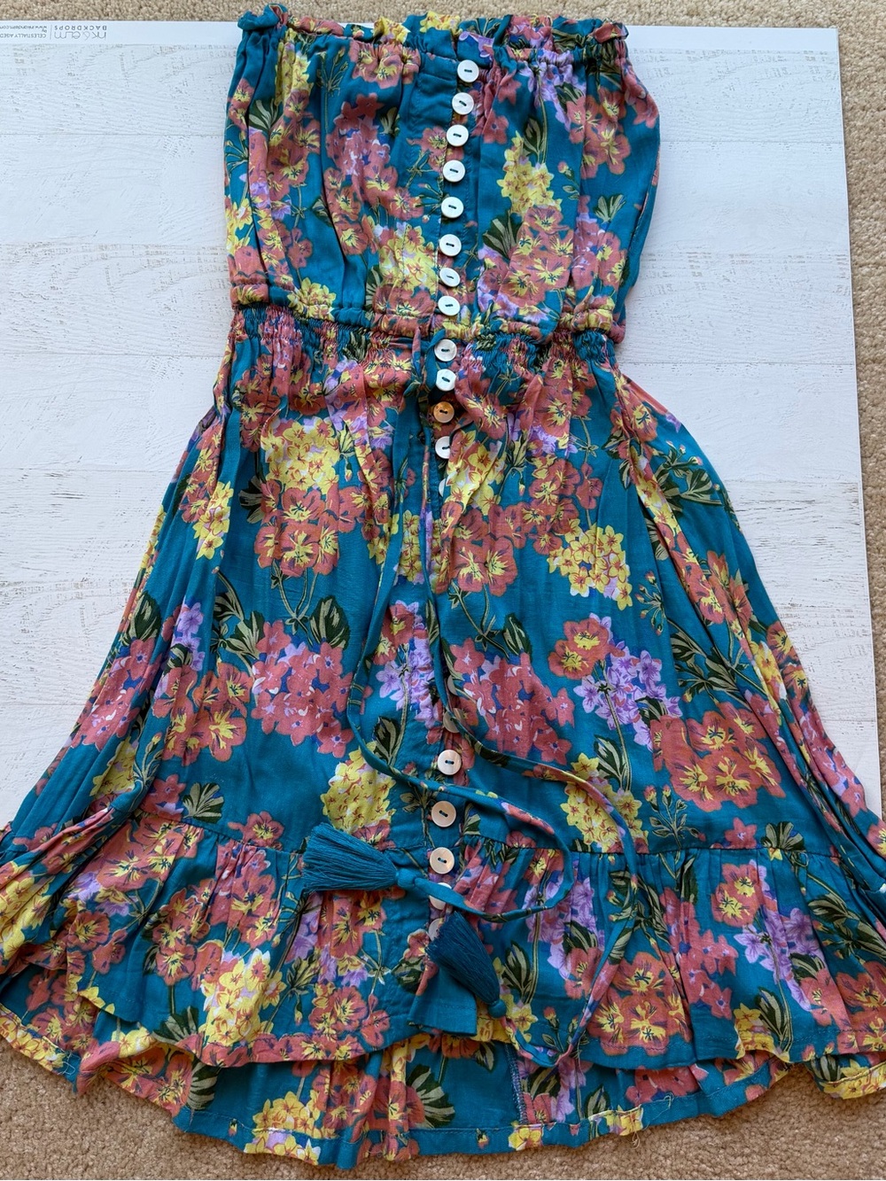 Tiare Hawaii Teal Floral Button-Front Sundress